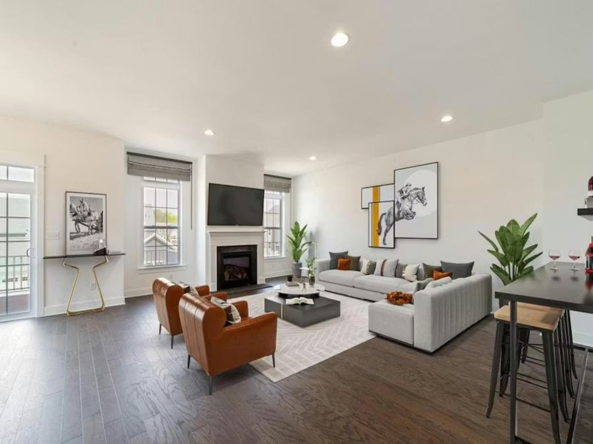 Living room featuring wooden floors